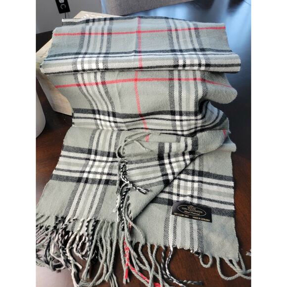 100% Cashmere Scarf Germany Gray Plaid - Picture 1 of 7